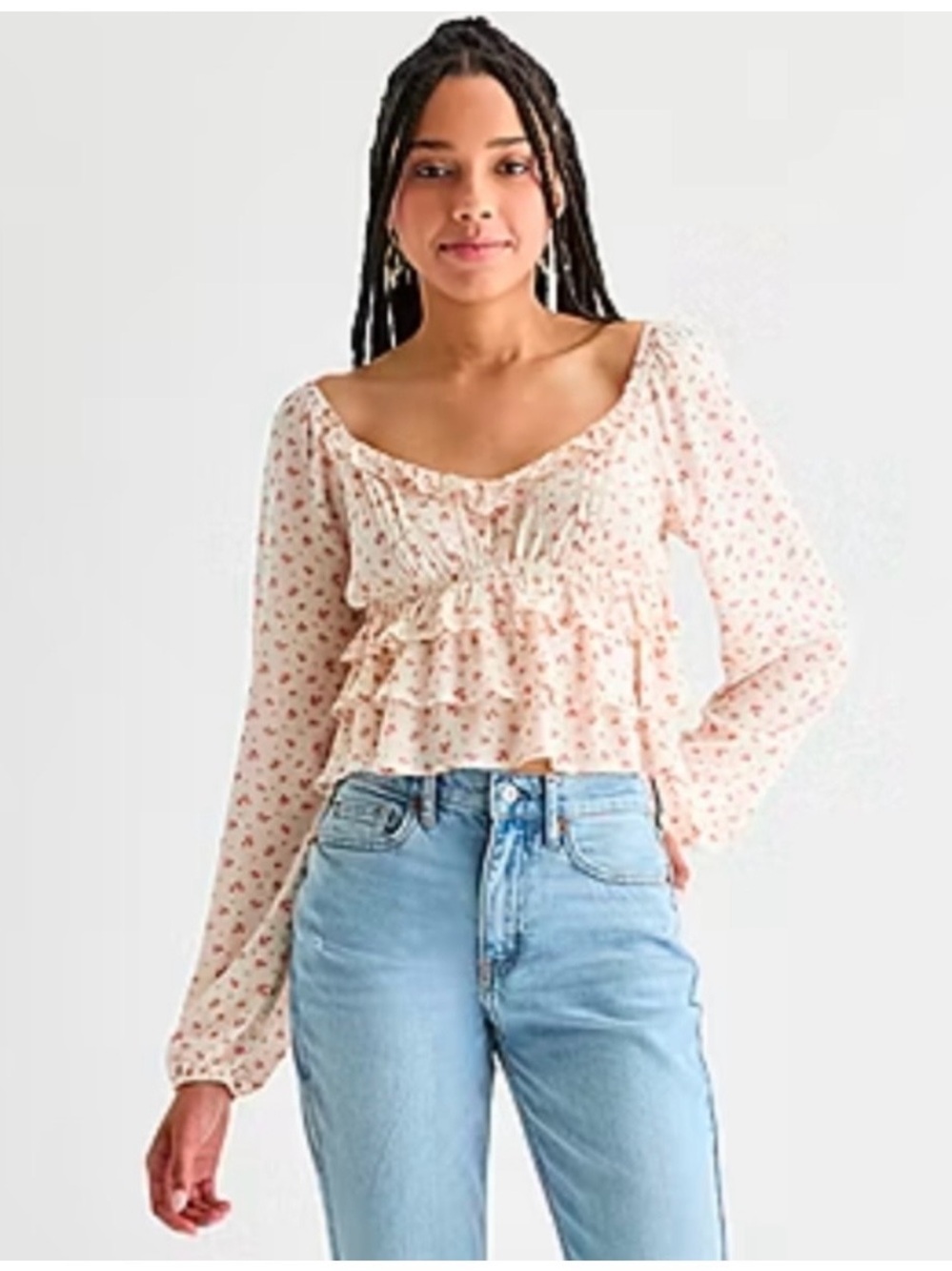 NWT!  Arizona Jean Company Light Pink Floral Ruffle Peasant Top, Juniors XXL